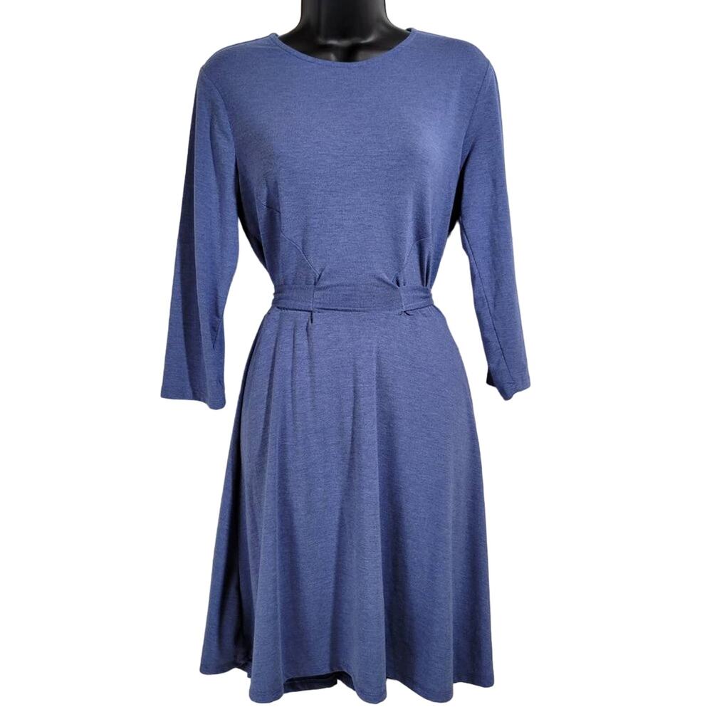 Bebop Women's‎ Blue 3/4 Sleeve Keyhole Neck Fit and Flare Dress Size L